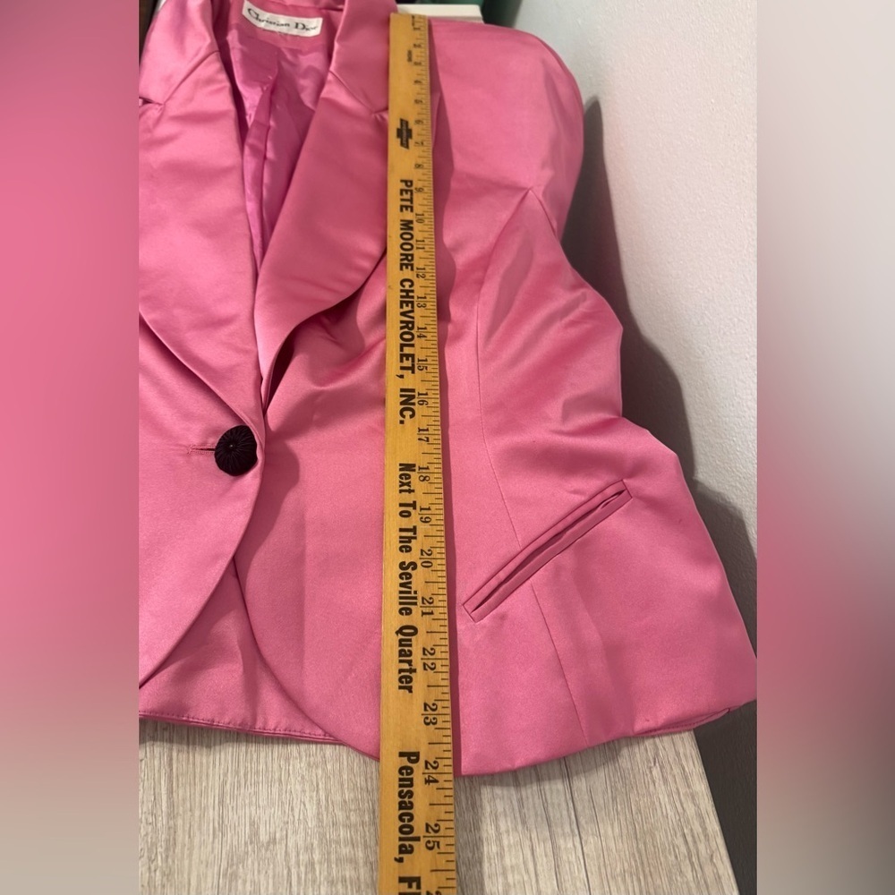 1980s Vintage Christian Dior Bubblegum Pink Satin Cinched Blazer Jacket NO SIZE - Picture 4 of 9